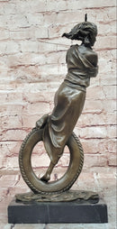 Signed Cesaro Young at Heart Girl Swinging Bronze Sculpture Hand Made Statue