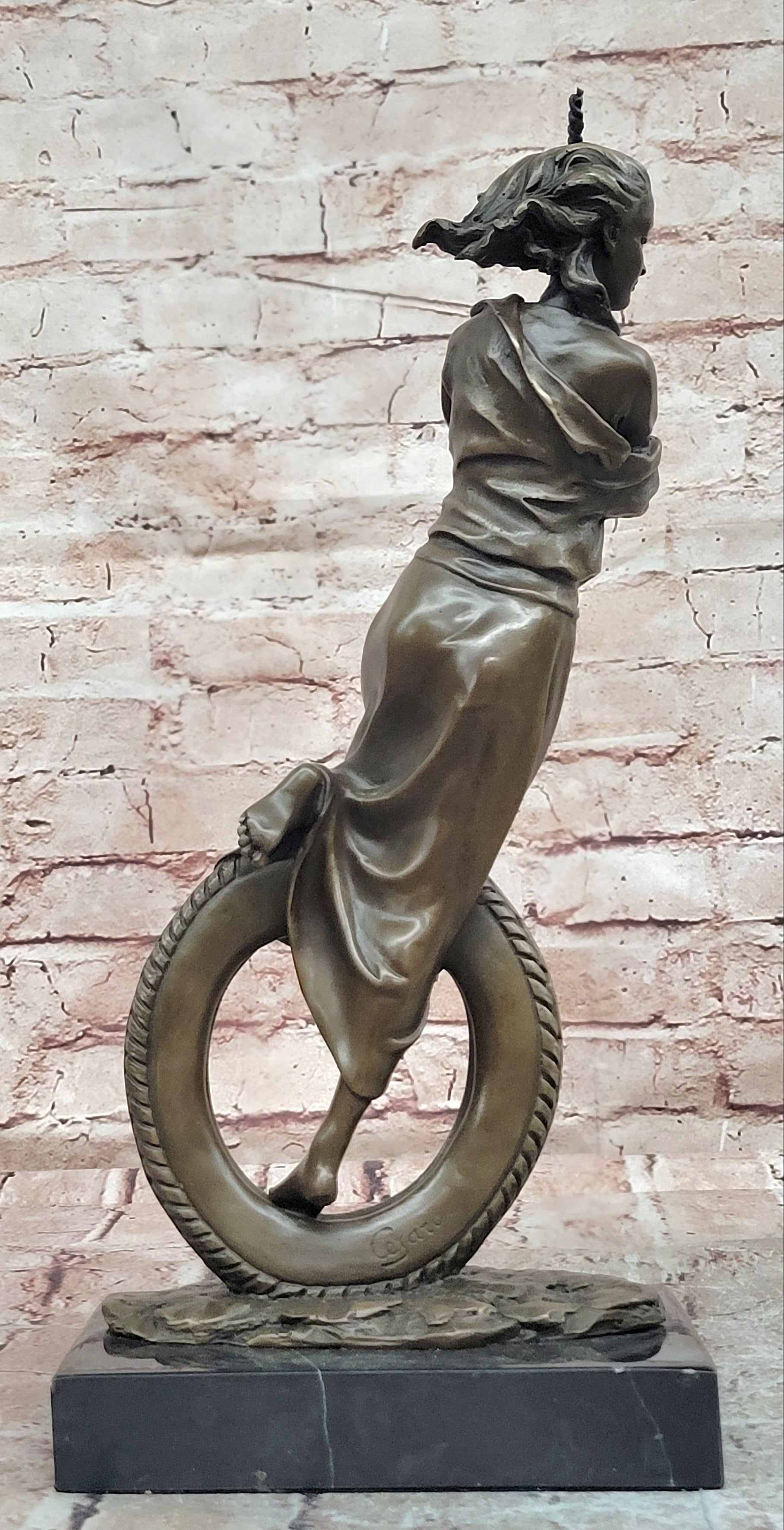 Signed Cesaro Young at Heart Girl Swinging Bronze Sculpture Hand Made Statue