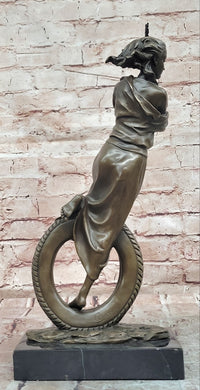 Signed Cesaro Young at Heart Girl Swinging Bronze Sculpture Hand Made Statue