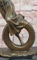 Signed Cesaro Young at Heart Girl Swinging Bronze Sculpture Hand Made Statue