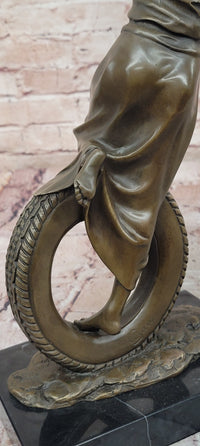 Signed Cesaro Young at Heart Girl Swinging Bronze Sculpture Hand Made Statue