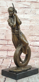 Signed Cesaro Young at Heart Girl Swinging Bronze Sculpture Hand Made Statue