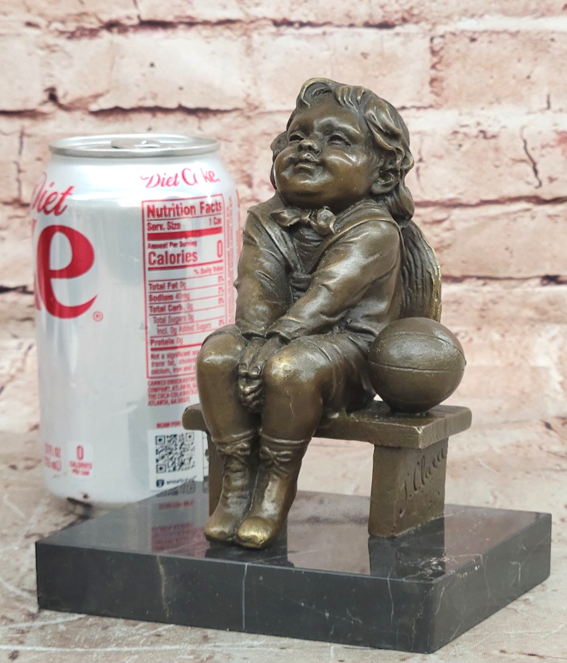 Young Girl Sitting on Bench Figurine Bronze Sculpture by J.Clara Signed