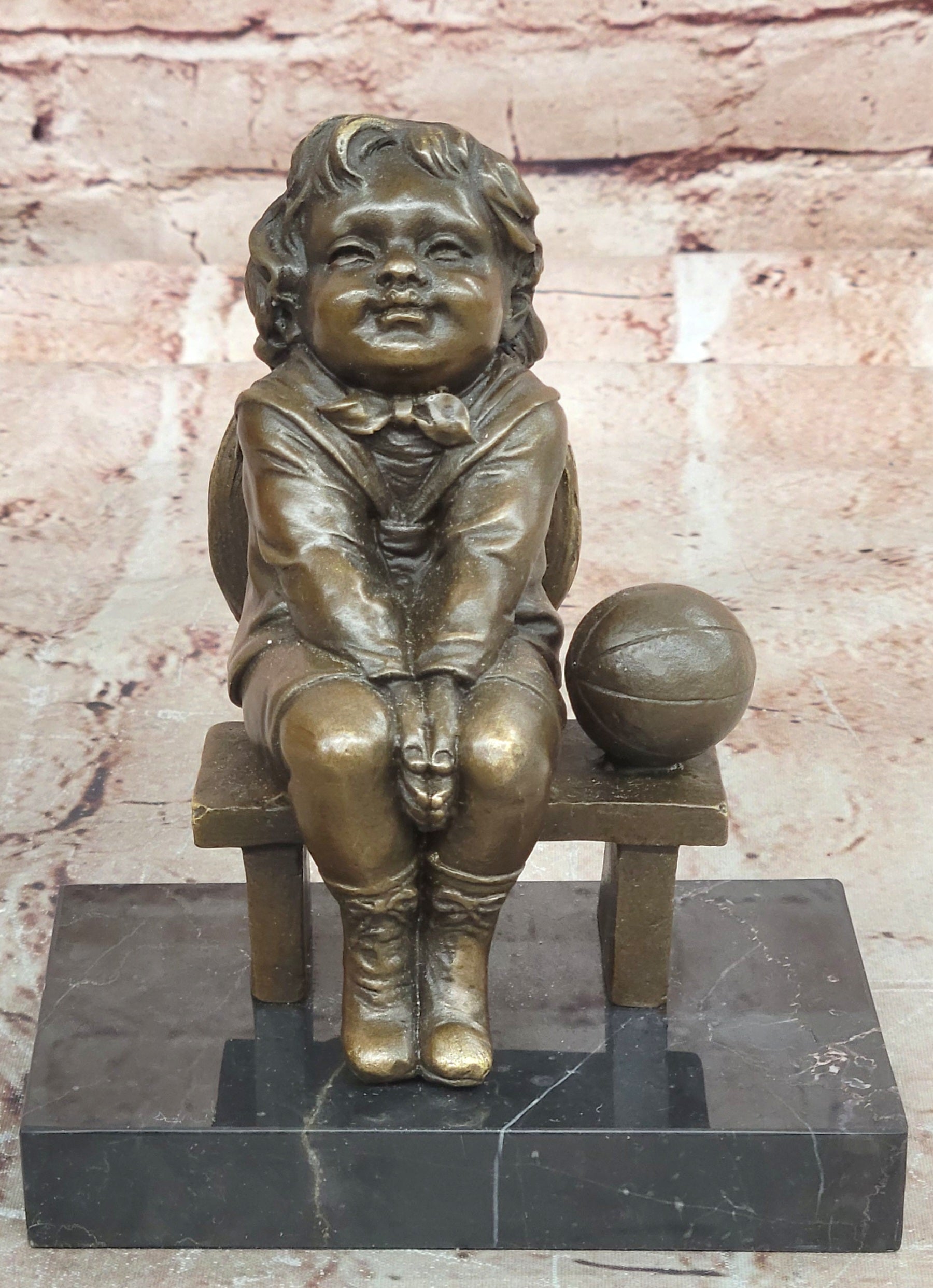 Young Girl Sitting on Bench Figurine Bronze Sculpture by J.Clara Signed