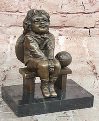 Young Girl Sitting on Bench Figurine Bronze Sculpture by J.Clara Signed