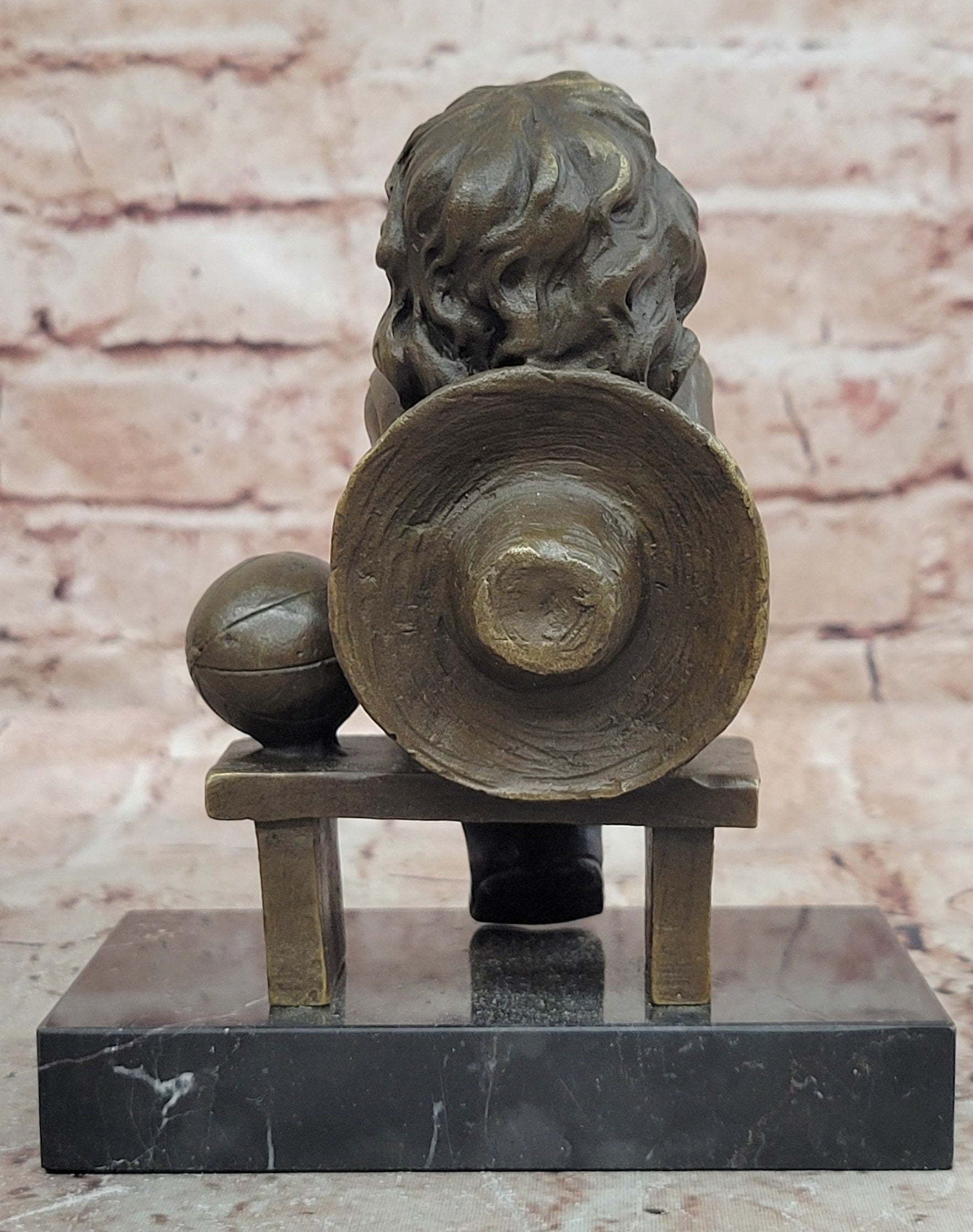 Young Girl Sitting on Bench Figurine Bronze Sculpture by J.Clara Signed