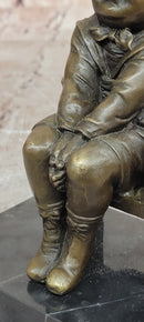 Young Girl Sitting on Bench Figurine Bronze Sculpture by J.Clara Signed