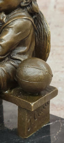 Young Girl Sitting on Bench Figurine Bronze Sculpture by J.Clara Signed