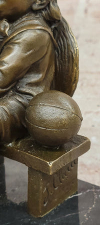Young Girl Sitting on Bench Figurine Bronze Sculpture by J.Clara Signed