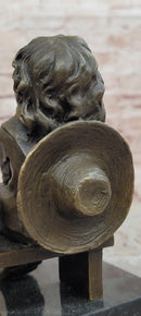 Young Girl Sitting on Bench Figurine Bronze Sculpture by J.Clara Signed