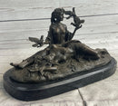 Two Sensual Semi Nude Women w/ Birds Bronze Sculpture Signed Art