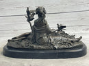 Two Sensual Semi Nude Women w/ Birds Bronze Sculpture Signed Art