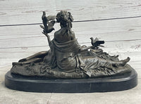 Two Sensual Semi Nude Women w/ Birds Bronze Sculpture Signed Art