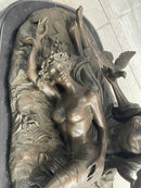 Two Sensual Semi Nude Women w/ Birds Bronze Sculpture Signed Art