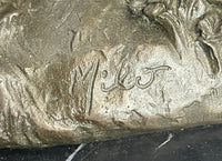 Two Sensual Semi Nude Women w/ Birds Bronze Sculpture Signed Art