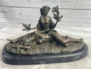 Two Sensual Semi Nude Women w/ Birds Bronze Sculpture Signed Art