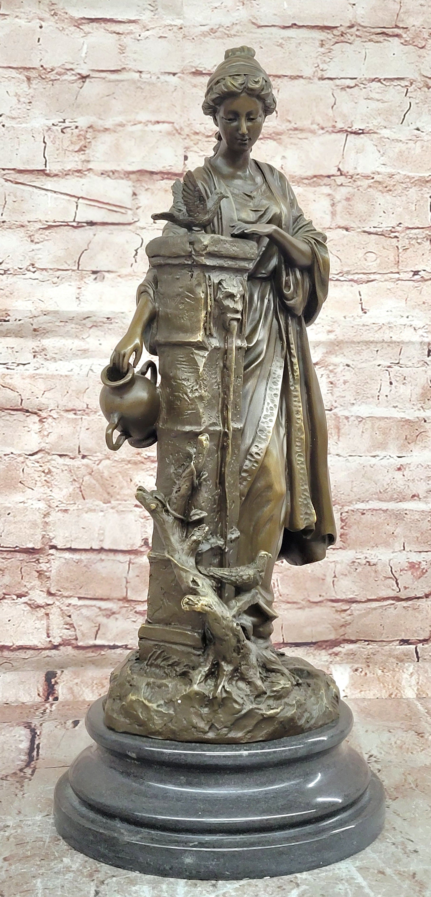 Signed Andore Ruff Bronze Sculpture Mythological Bronze Woman Statue with Bird