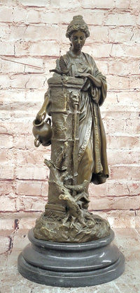 Signed Andore Ruff Bronze Sculpture Mythological Bronze Woman Statue with Bird