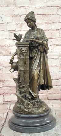 Signed Andore Ruff Bronze Sculpture Mythological Bronze Woman Statue with Bird