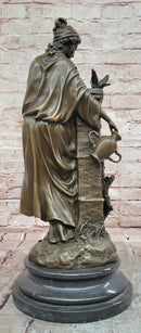Signed Andore Ruff Bronze Sculpture Mythological Bronze Woman Statue with Bird