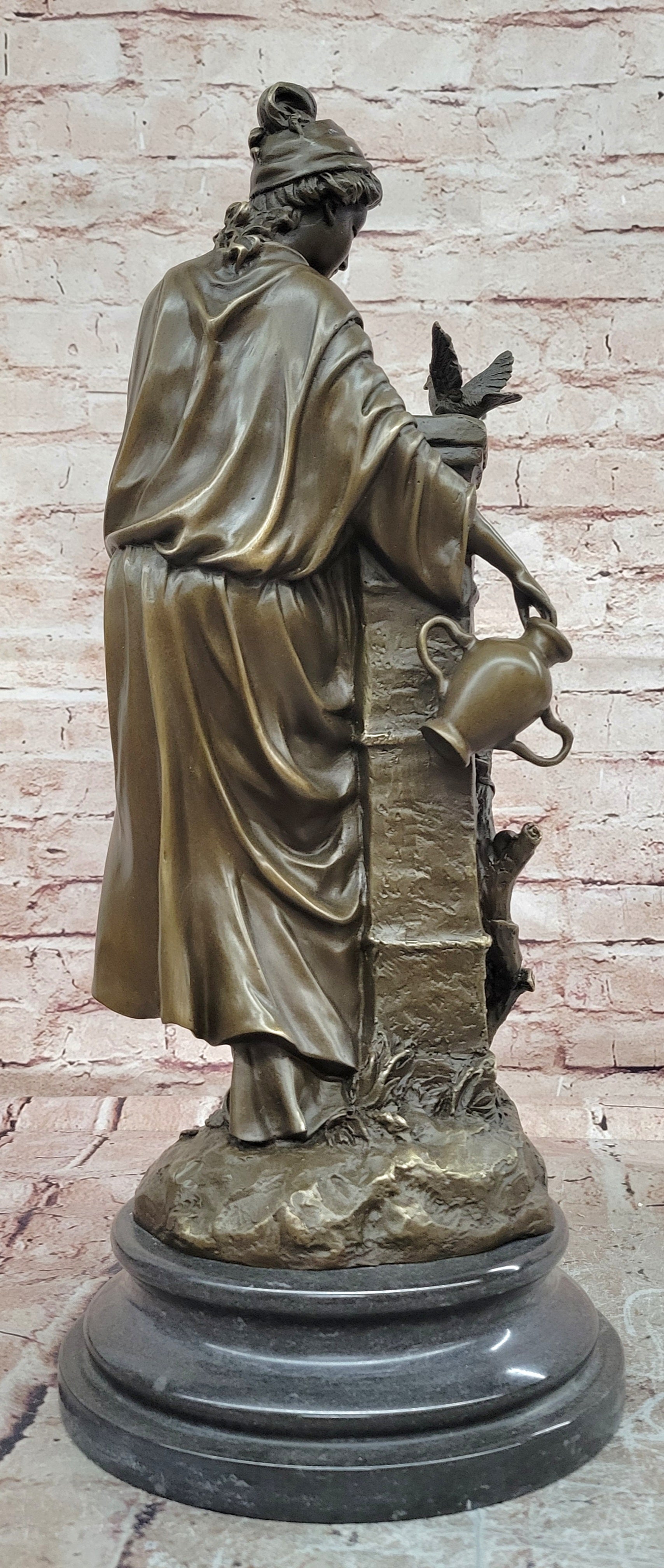 Signed Andore Ruff Bronze Sculpture Mythological Bronze Woman Statue with Bird