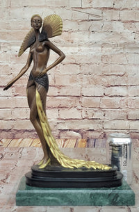 J. Erte Bronze Goddess Sculpture – Art Nouveau with Gold Accents