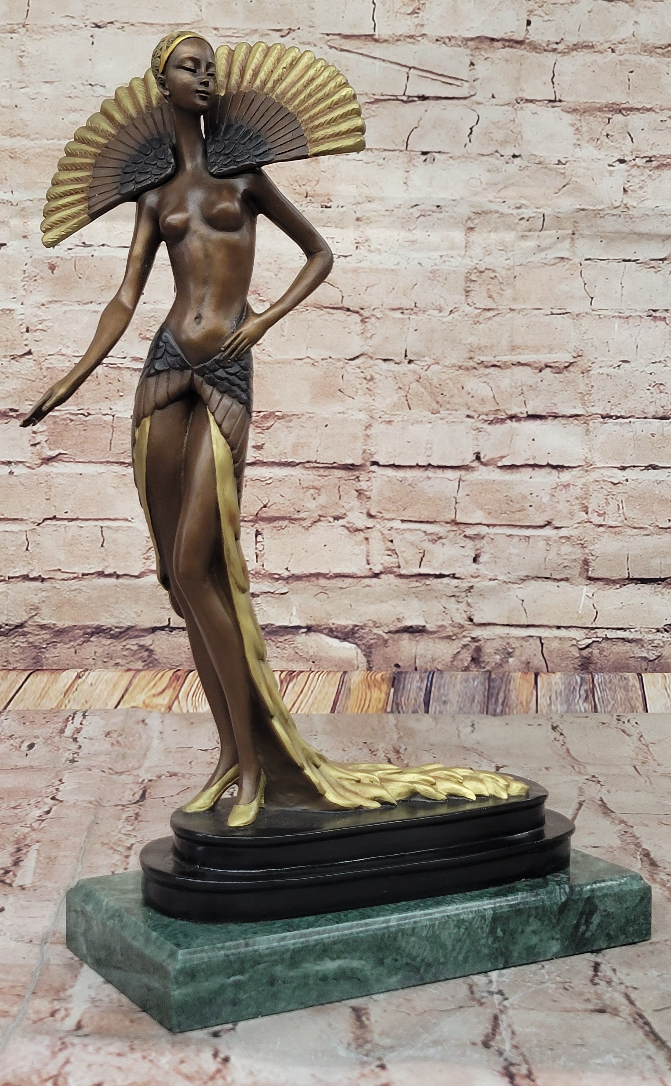 J. Erte Bronze Goddess Sculpture – Art Nouveau with Gold Accents