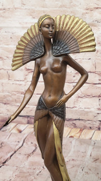 J. Erte Bronze Goddess Sculpture – Art Nouveau with Gold Accents
