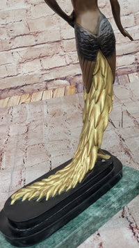 J. Erte Bronze Goddess Sculpture – Art Nouveau with Gold Accents