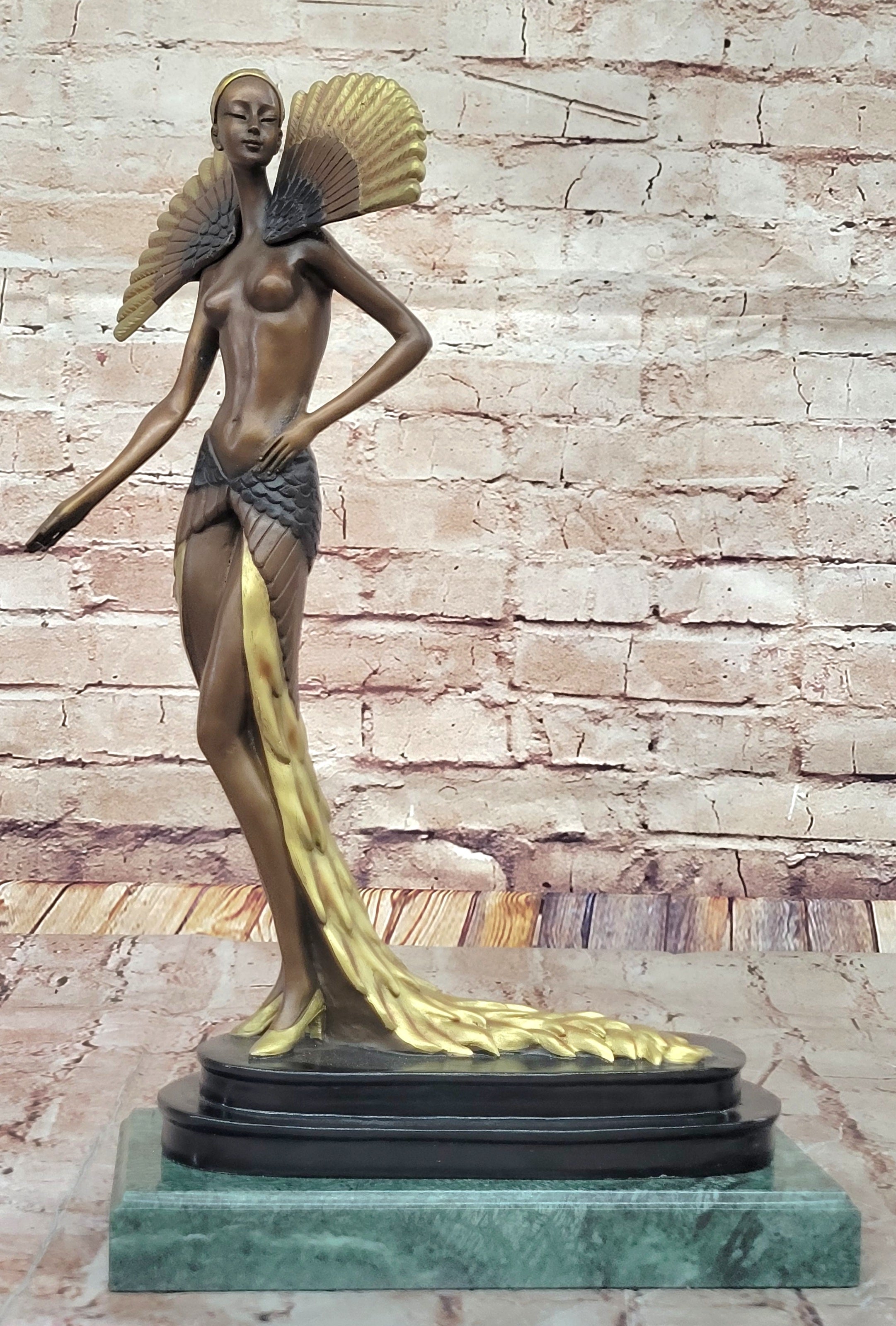 J. Erte Bronze Goddess Sculpture – Art Nouveau with Gold Accents