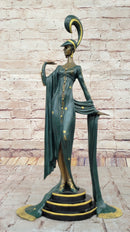 J. Erte Art Deco Bronze Lady in Flowing Gown on Marble Base