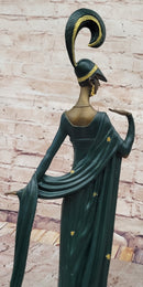 J. Erte Art Deco Bronze Lady in Flowing Gown on Marble Base