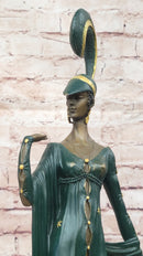 J. Erte Art Deco Bronze Lady in Flowing Gown on Marble Base