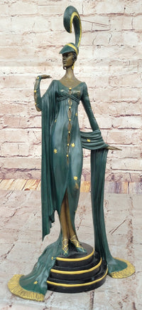 J. Erte Art Deco Bronze Lady in Flowing Gown on Marble Base