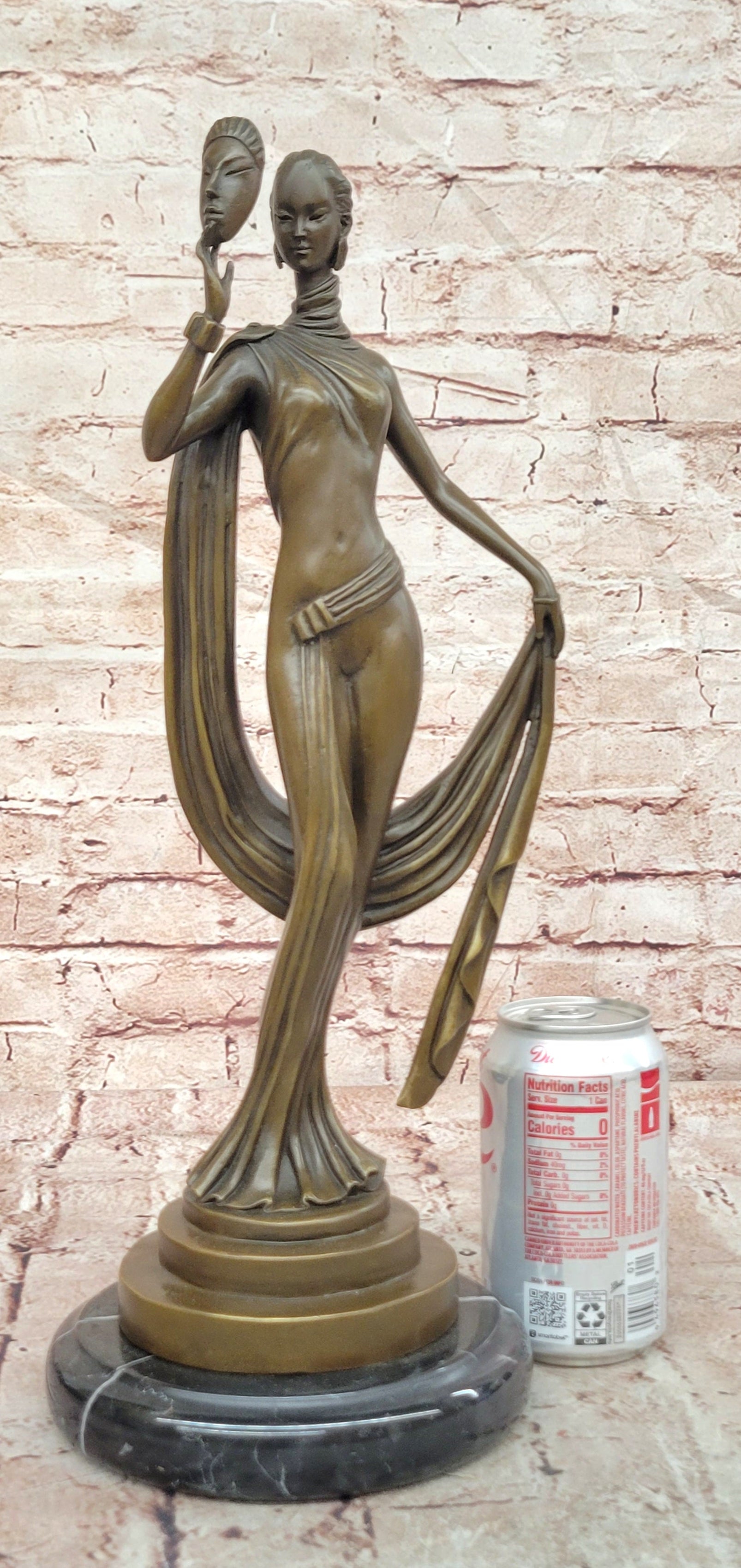 Art Deco Bronze Sculpture Dancer with Mask Signed J.Erte Figurine Statue