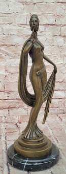 Art Deco Bronze Sculpture Dancer with Mask Signed J.Erte Figurine Statue