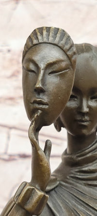 Art Deco Bronze Sculpture Dancer with Mask Signed J.Erte Figurine Statue