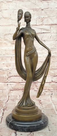 Art Deco Bronze Sculpture Dancer with Mask Signed J.Erte Figurine Statue