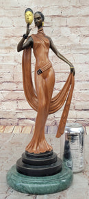 J. Erte Art Deco Bronze Lady with Mask on Marble Base