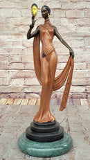J. Erte Art Deco Bronze Lady with Mask on Marble Base