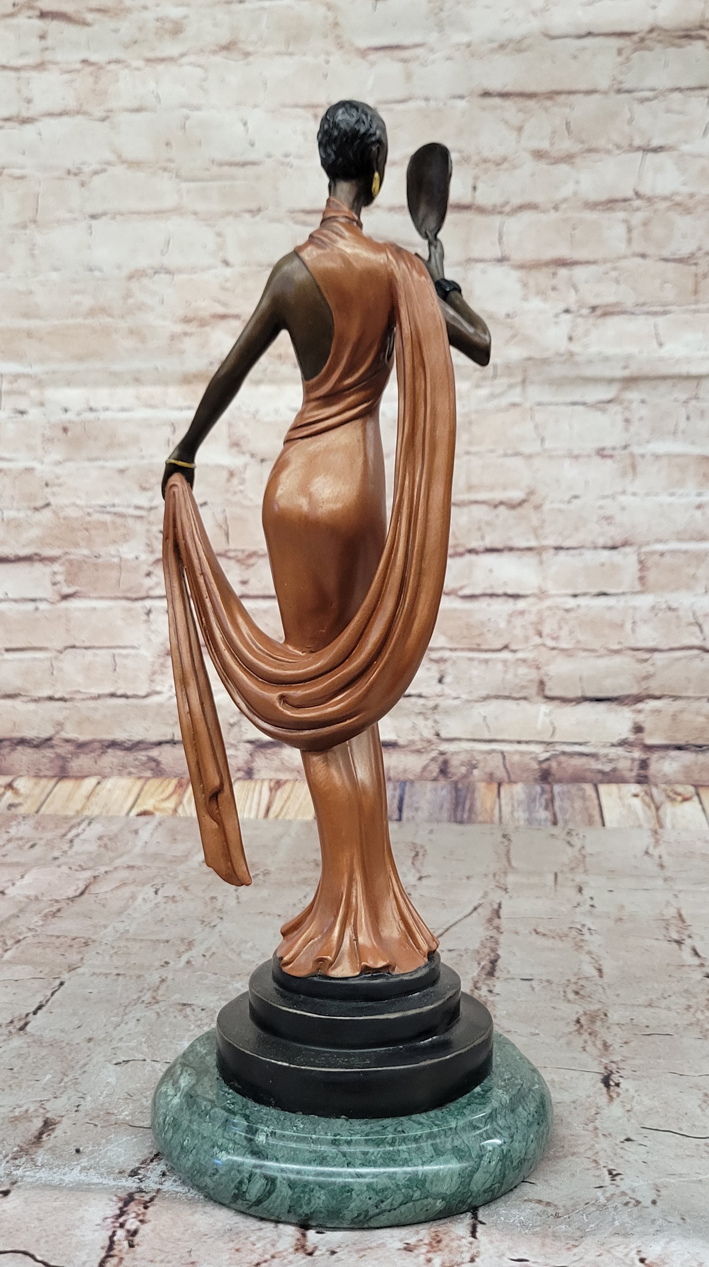 J. Erte Art Deco Bronze Lady with Mask on Marble Base