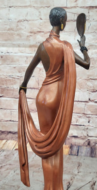 J. Erte Art Deco Bronze Lady with Mask on Marble Base
