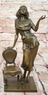 Hand Made High Society Girl Leaning on a Chair by G. Michel Bronze Sculpture