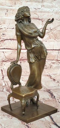 Hand Made High Society Girl Leaning on a Chair by G. Michel Bronze Sculpture
