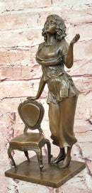 Hand Made High Society Girl Leaning on a Chair by G. Michel Bronze Sculpture