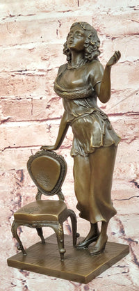Hand Made High Society Girl Leaning on a Chair by G. Michel Bronze Sculpture