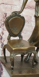Hand Made High Society Girl Leaning on a Chair by G. Michel Bronze Sculpture