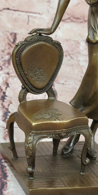 Hand Made High Society Girl Leaning on a Chair by G. Michel Bronze Sculpture