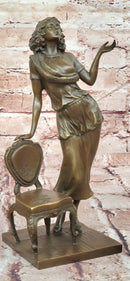 Hand Made High Society Girl Leaning on a Chair by G. Michel Bronze Sculpture