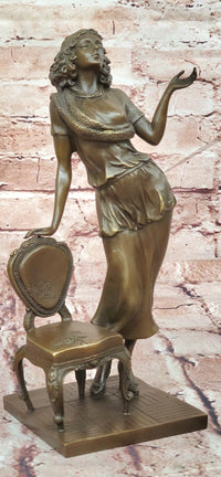 Hand Made High Society Girl Leaning on a Chair by G. Michel Bronze Sculpture